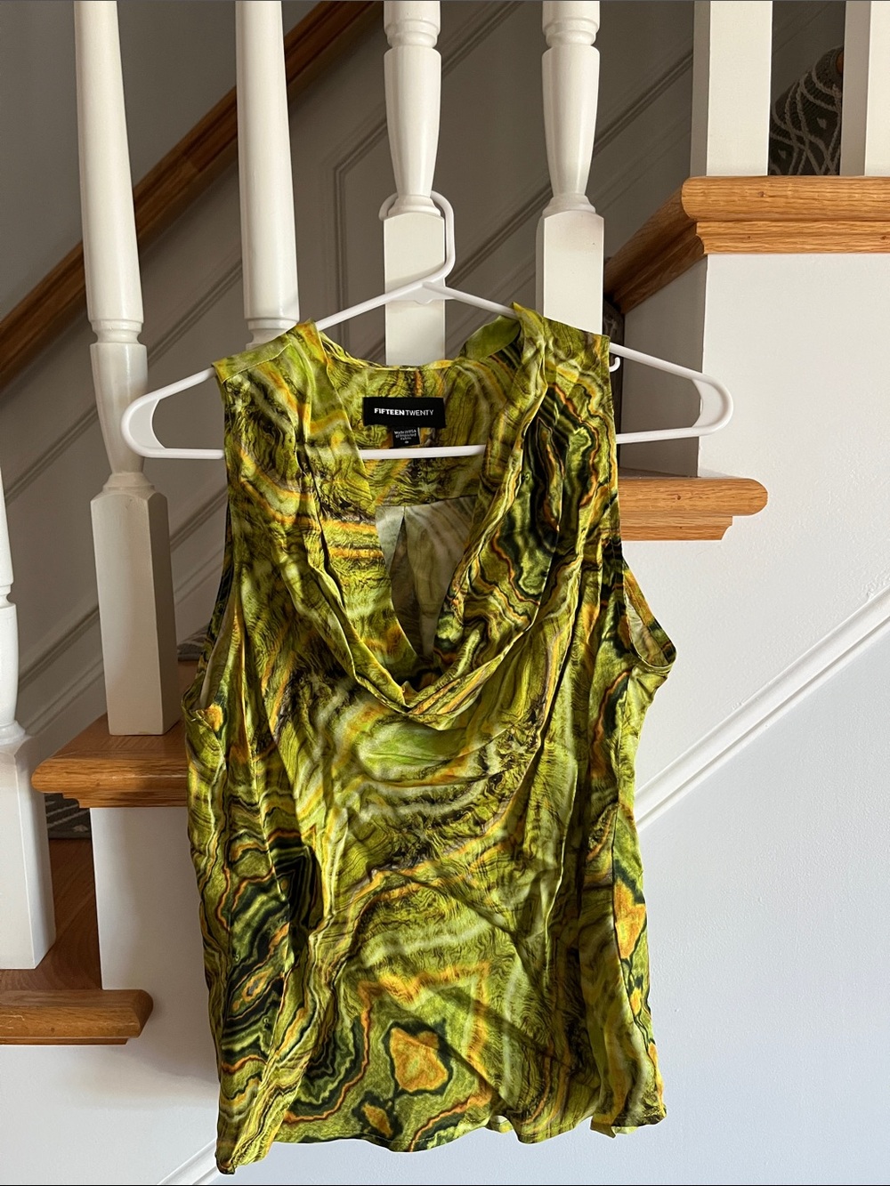 Fifteen Twenty Green and Yellow Marble Cowl Neck Tank